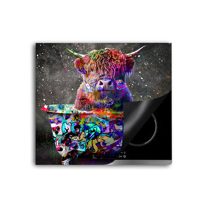 Stier in Badewanne Herdabdeckplatte Vinyl Induktionsschutz Ceranfeld Kochfeld