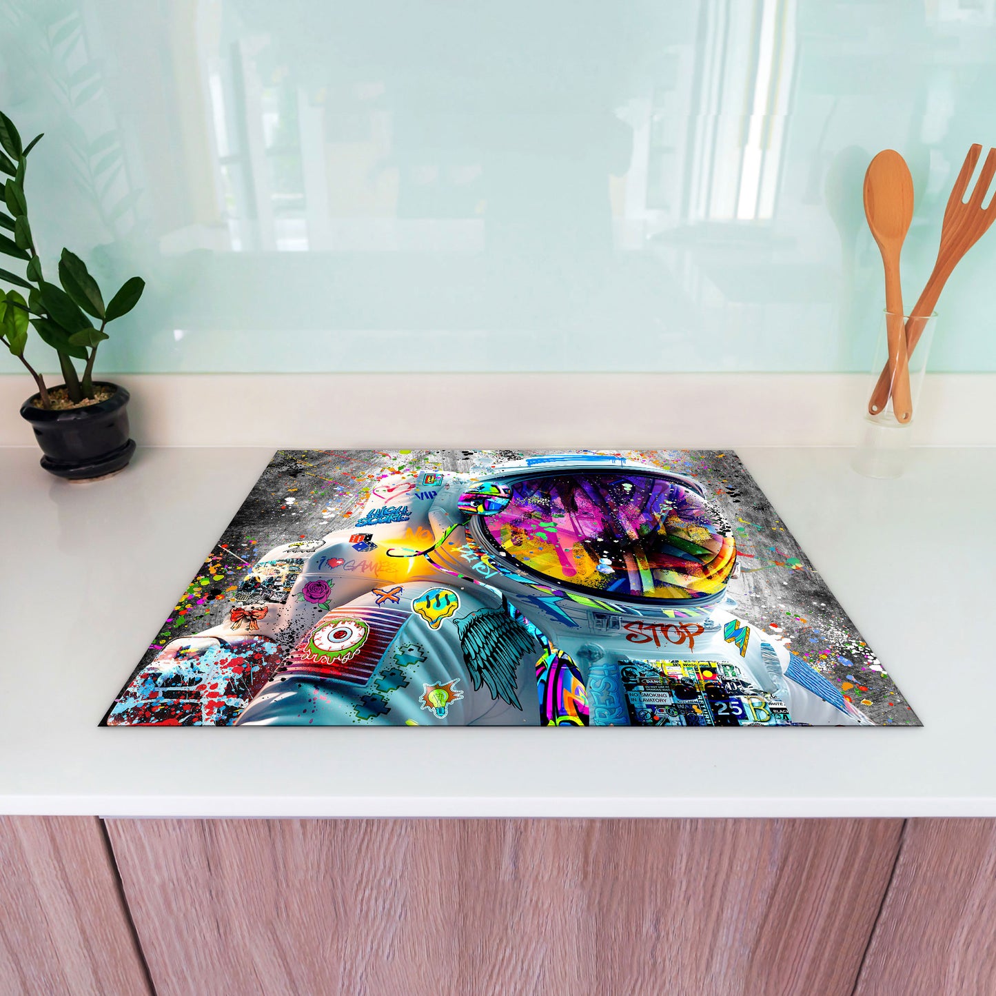 Street Art Astronaut Herdabdeckplatte Vinyl Induktionsschutz Ceranfeld Kochfeld