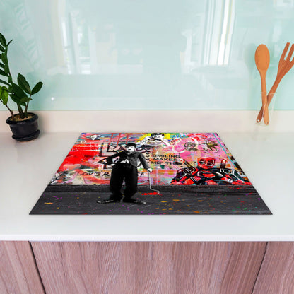 Street Art Charlie Herdabdeckplatte Vinyl Induktionsschutz Ceranfeld Kochfeld