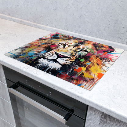 Street Art Löwenkopf Herdabdeckplatte Vinyl Induktionsschutz Ceranfeld Kochfeld