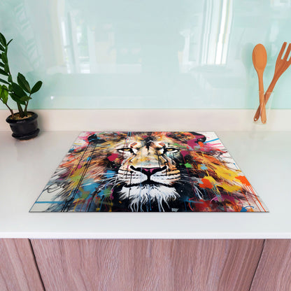 Street Art Löwenkopf Herdabdeckplatte Vinyl Induktionsschutz Ceranfeld Kochfeld