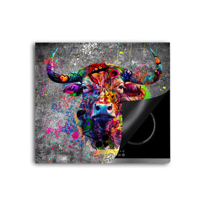 Street Art Stier Herdabdeckplatte Vinyl Induktionsschutz Ceranfeld Kochfeld
