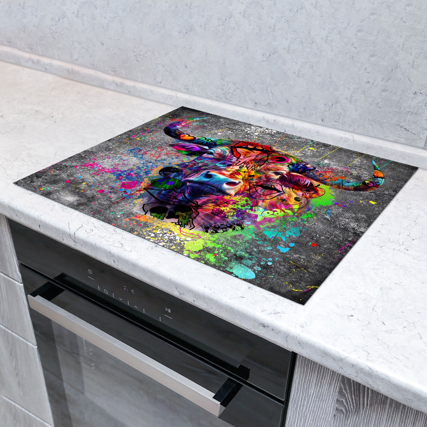 Street Art Stier Herdabdeckplatte Vinyl Induktionsschutz Ceranfeld Kochfeld