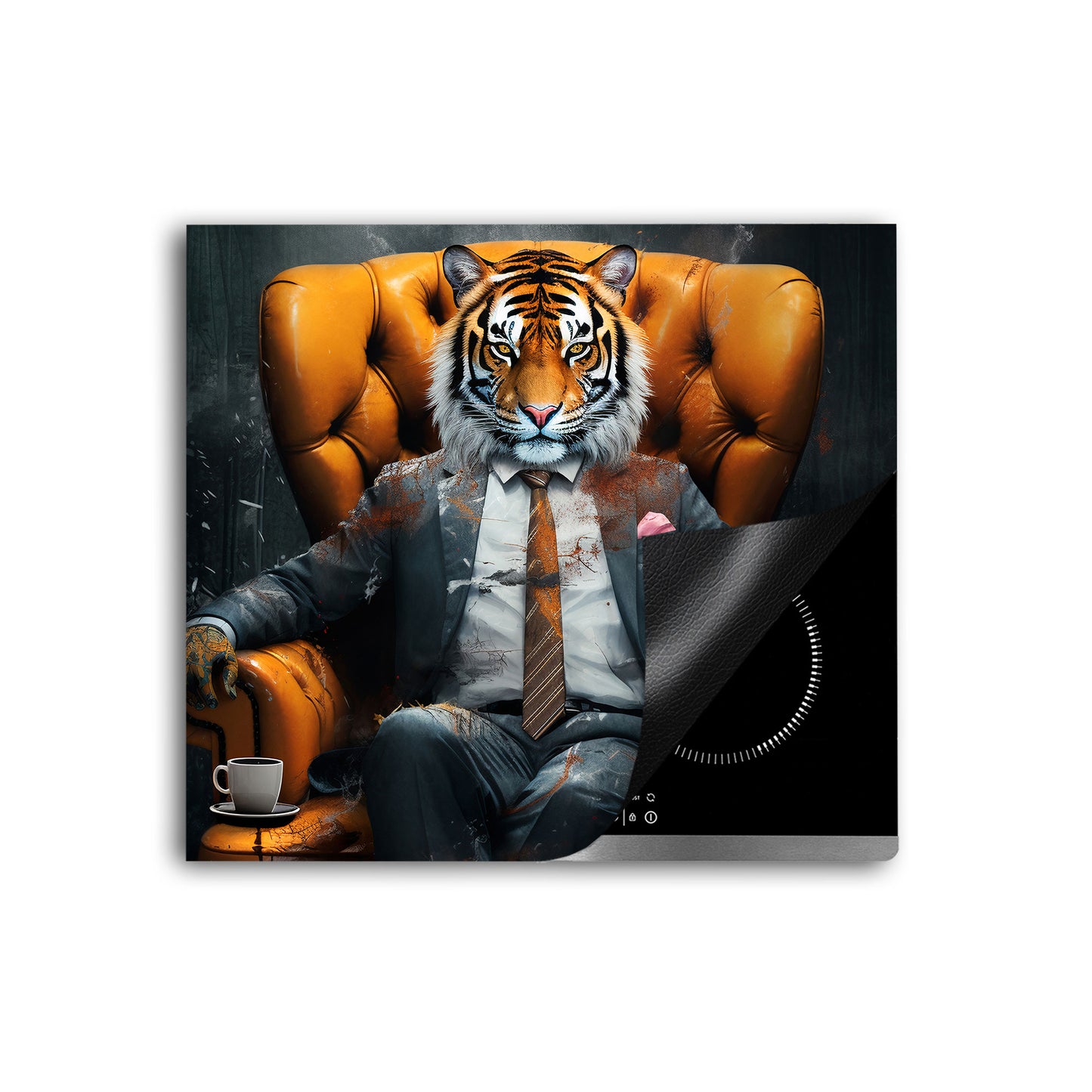 Tiger im Anzug Herdabdeckplatte Vinyl Induktionsschutz Ceranfeld Kochfeld