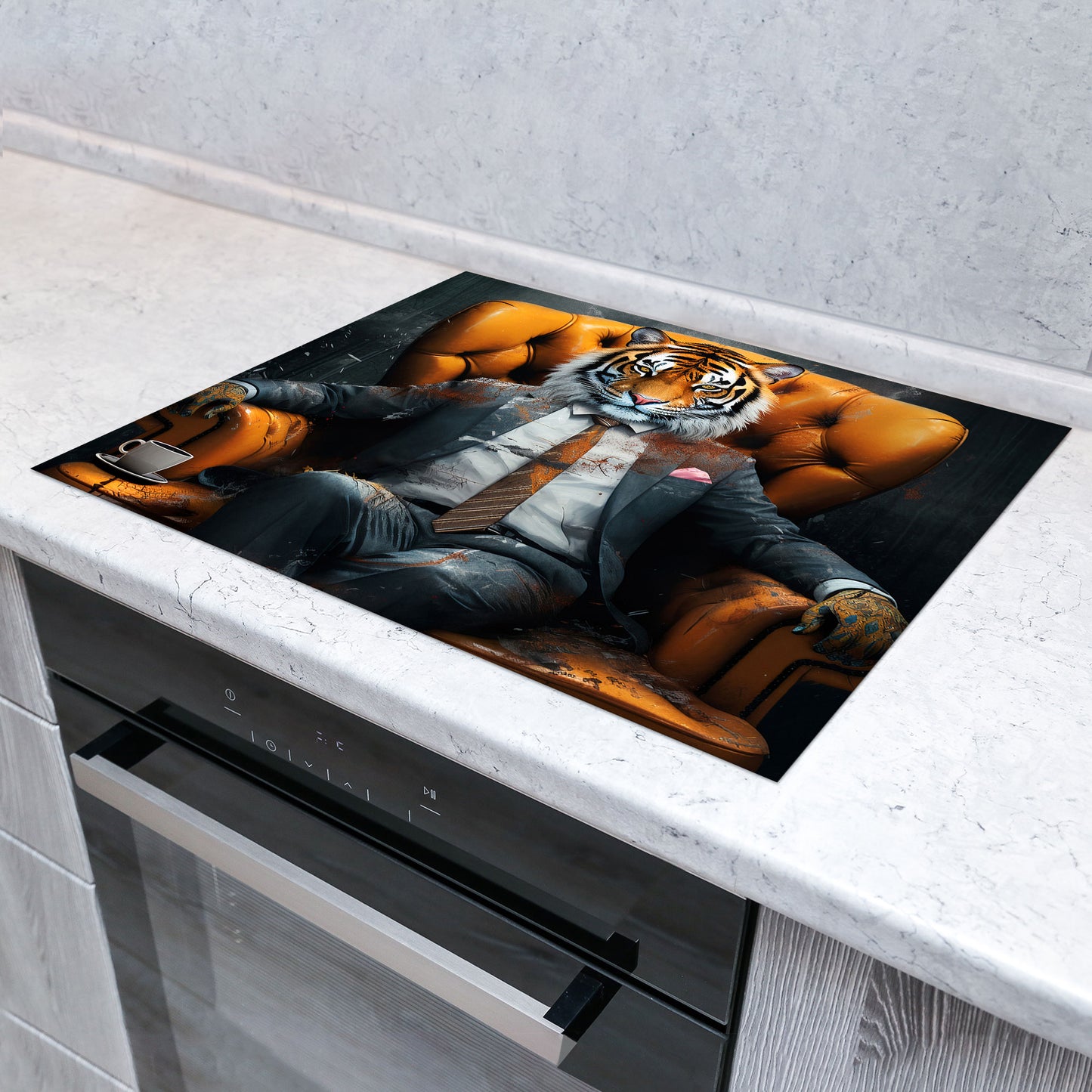 Tiger im Anzug Herdabdeckplatte Vinyl Induktionsschutz Ceranfeld Kochfeld