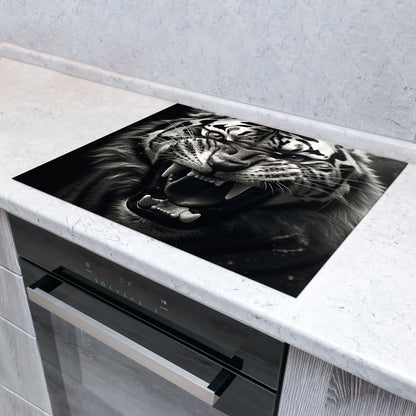 Tiger schwarz weiß Herdabdeckplatte Vinyl Induktionsschutz Ceranfeld Kochfeld