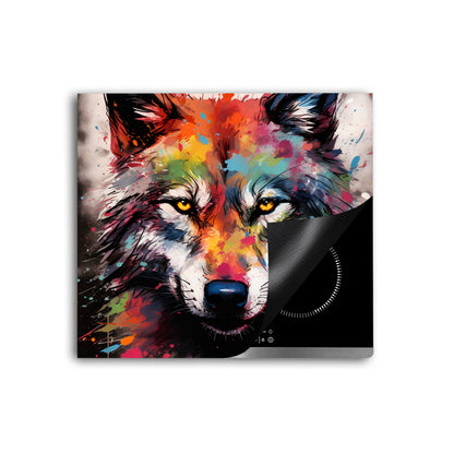 Wolf Pop Art Herdabdeckplatte Vinyl Induktionsschutz Ceranfeld Kochfeld