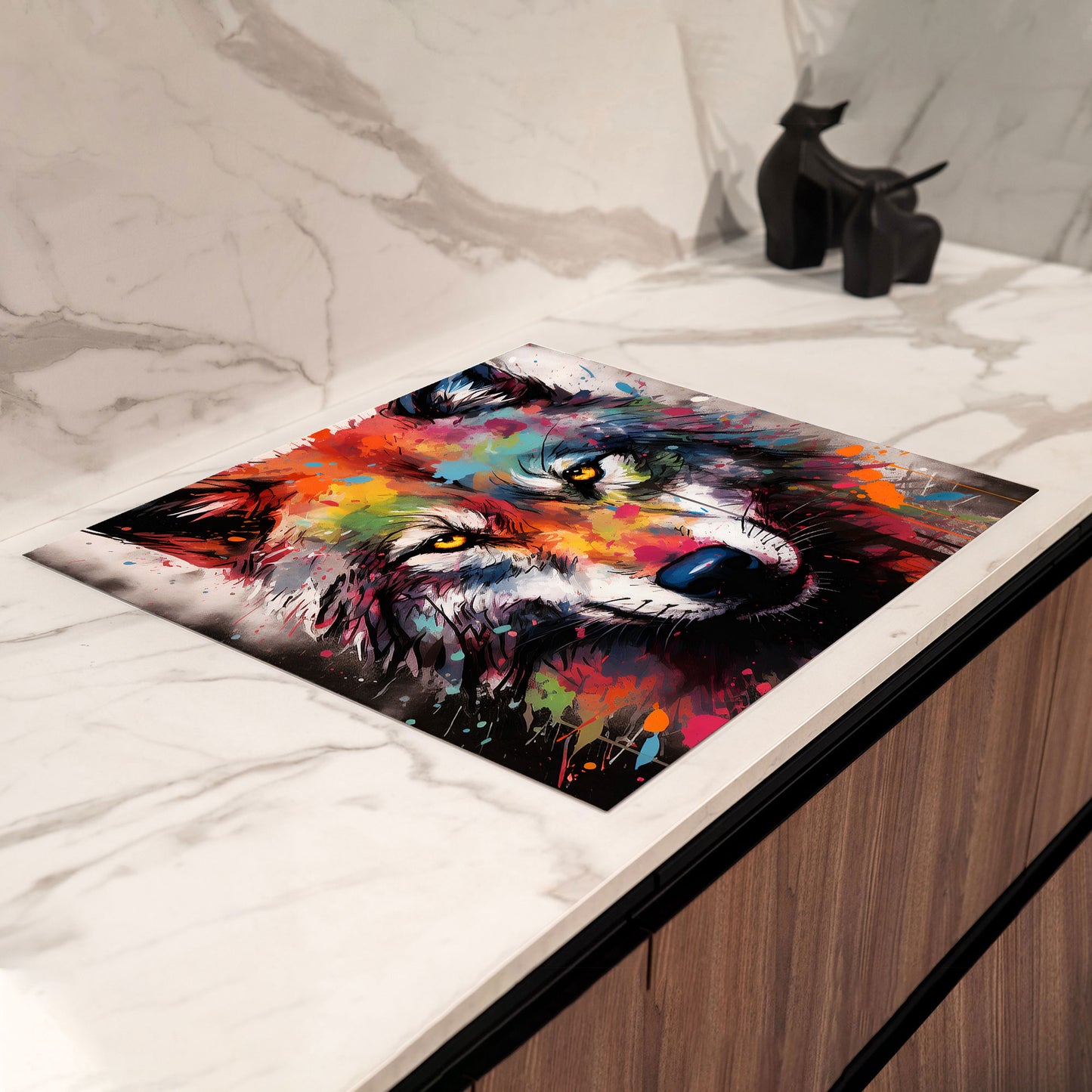 Wolf Pop Art Herdabdeckplatte Vinyl Induktionsschutz Ceranfeld Kochfeld
