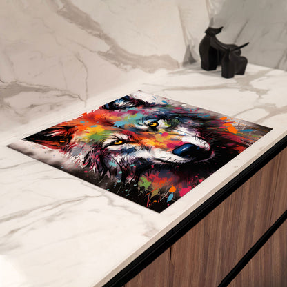 Wolf Pop Art Herdabdeckplatte Vinyl Induktionsschutz Ceranfeld Kochfeld