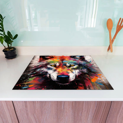 Wolf Pop Art Herdabdeckplatte Vinyl Induktionsschutz Ceranfeld Kochfeld