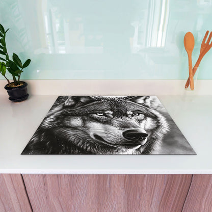 Wolf Porträt Herdabdeckplatte Vinyl Induktionsschutz Ceranfeld Kochfeld