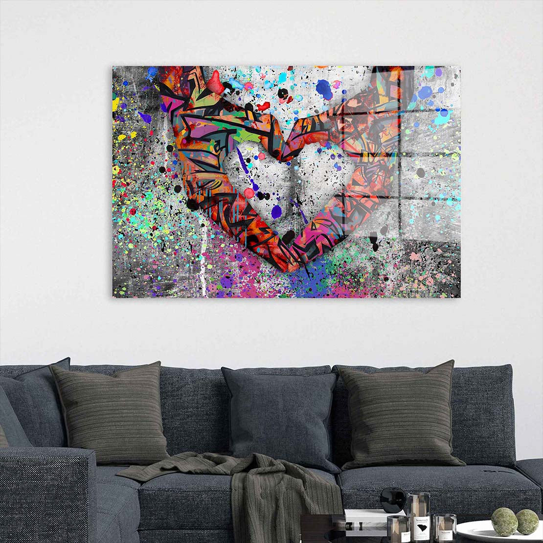 Herz aus Händen Graffiti Acrylglasbild Wandbild Bild Wanddeko Wohnzimmer XL