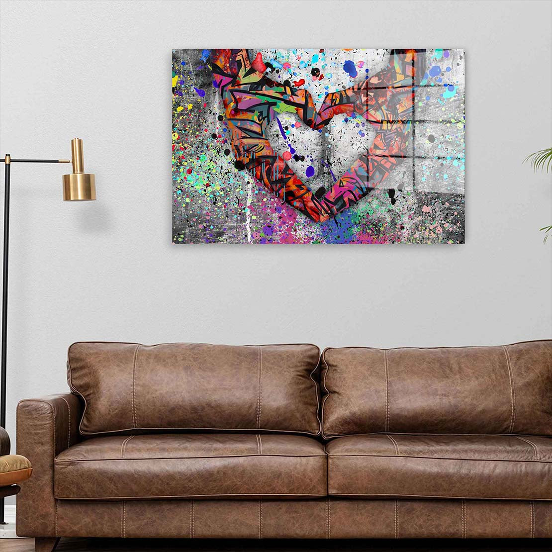Herz aus Händen Graffiti Acrylglasbild Wandbild Bild Wanddeko Wohnzimmer XL