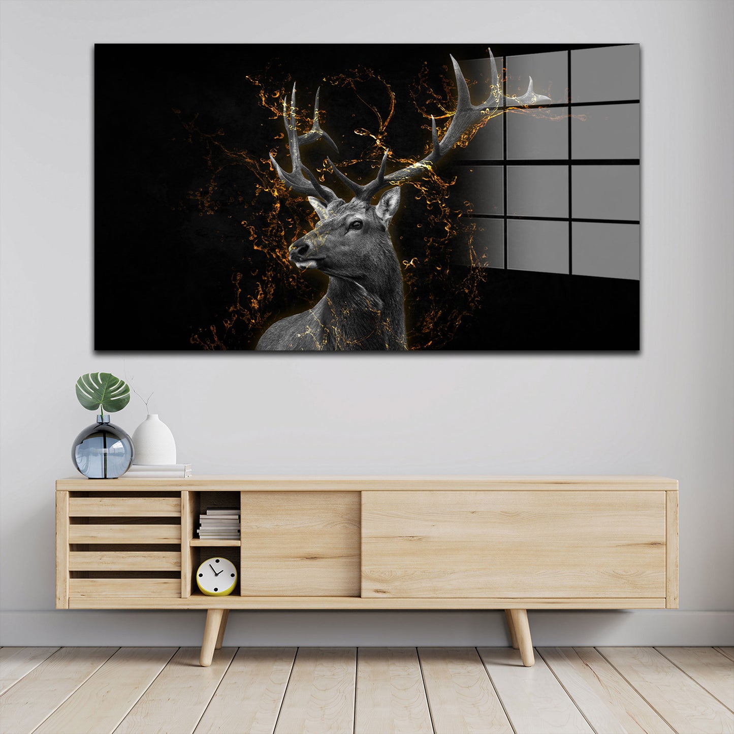 Hirsch Golden Style Acrylglasbild Wandbild Bild Wanddeko Wohnzimmer XL