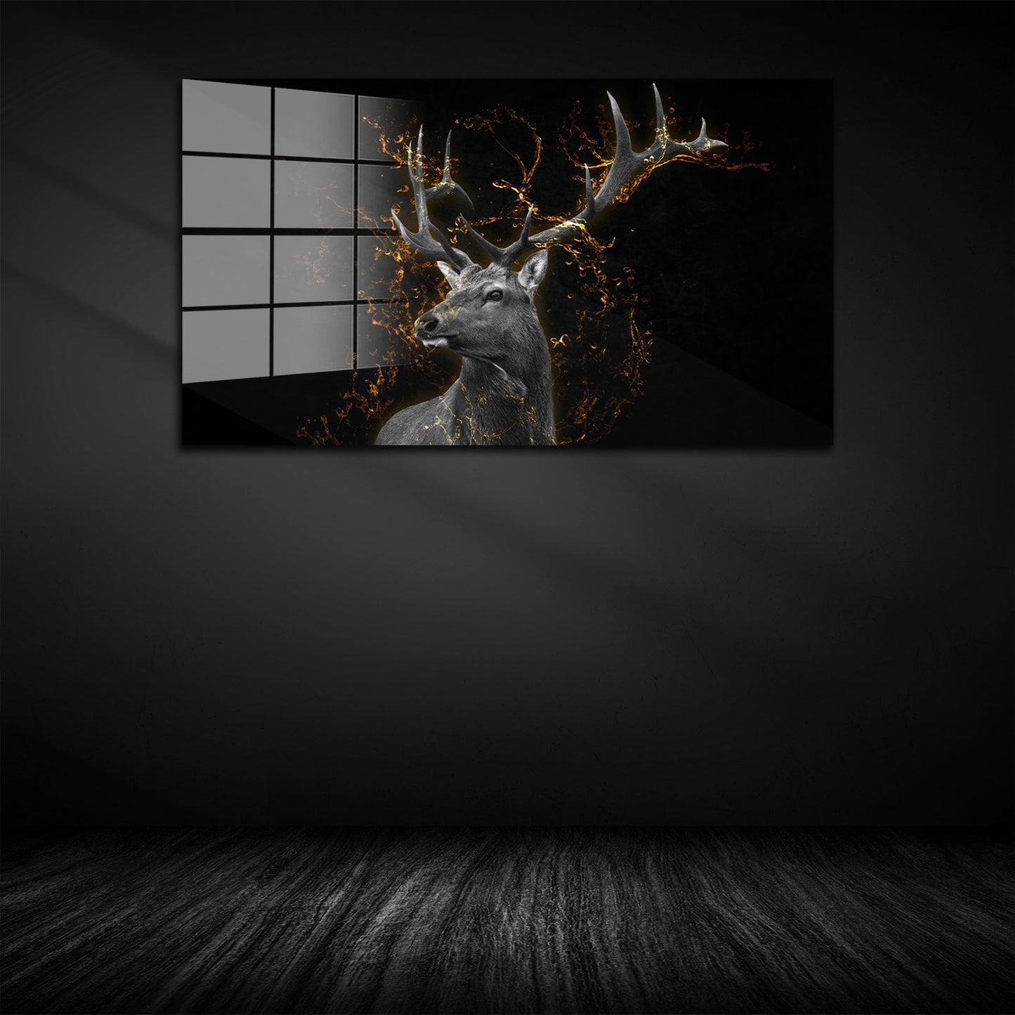 Hirsch Golden Style Acrylglasbild Wandbild Bild Wanddeko Wohnzimmer XL