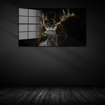 Hirsch Golden Style Acrylglasbild Wandbild Bild Wanddeko Wohnzimmer XL