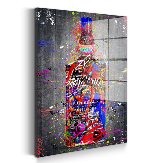 Jack Whiskyflasche Graffiti Acrylglasbild Wandbild Bild Wanddeko Wohnzimmer XL