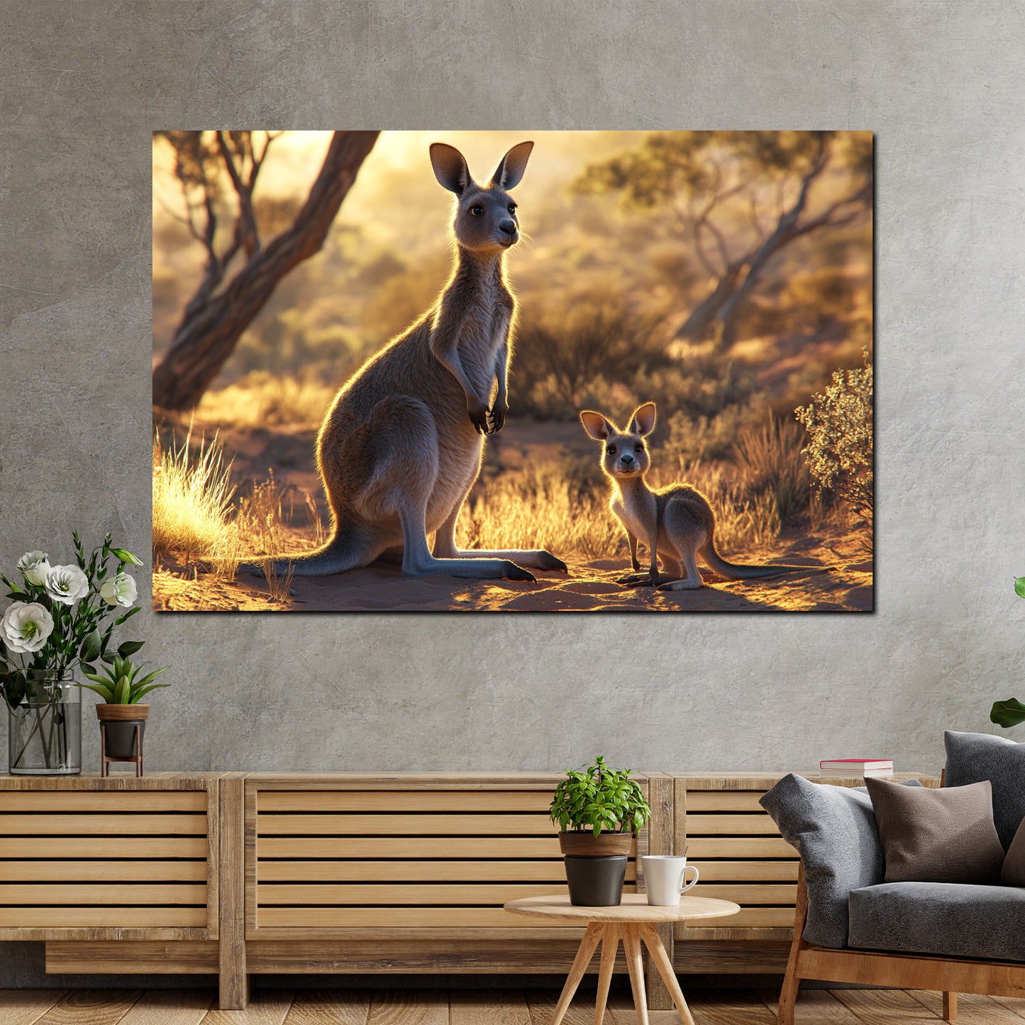 Känguru Australien Outback Natur Leinwandbild Wandbild Kunstdruck XL Deko