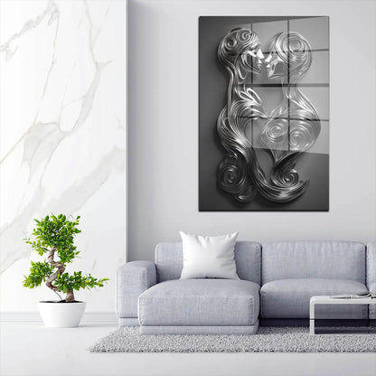 Kiss Silver Metallfiguren abstrakt Acrylglasbild Wandbild Bild Wanddeko Wohnzimmer XL