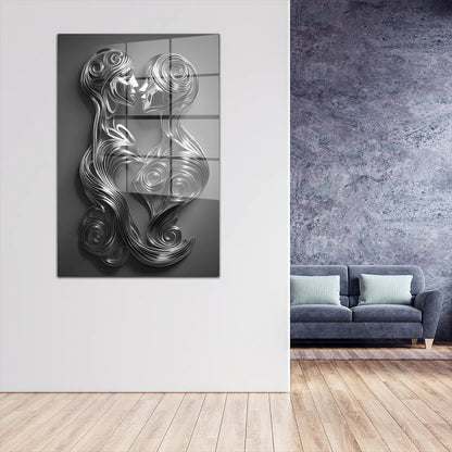 Kiss Silver Metallfiguren abstrakt Acrylglasbild Wandbild Bild Wanddeko Wohnzimmer XL