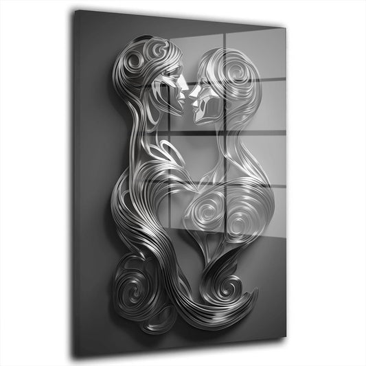 Kiss Silver Metallfiguren abstrakt Acrylglasbild Wandbild Bild Wanddeko Wohnzimmer XL