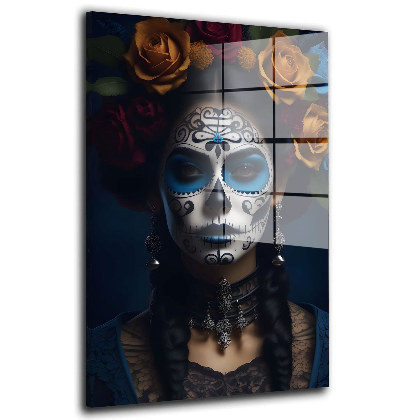 La Catrina mit Rosen Acrylglasbild Wandbild Bild Wanddeko Wohnzimmer XL
