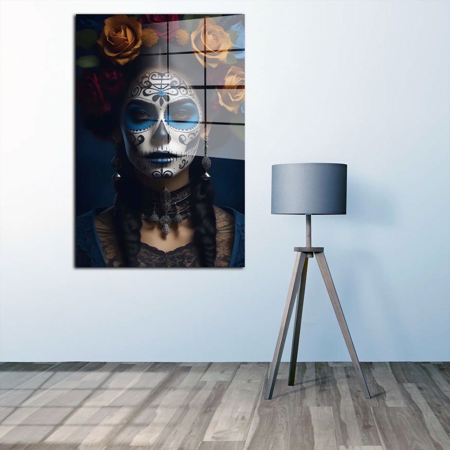 La Catrina mit Rosen Acrylglasbild Wandbild Bild Wanddeko Wohnzimmer XL