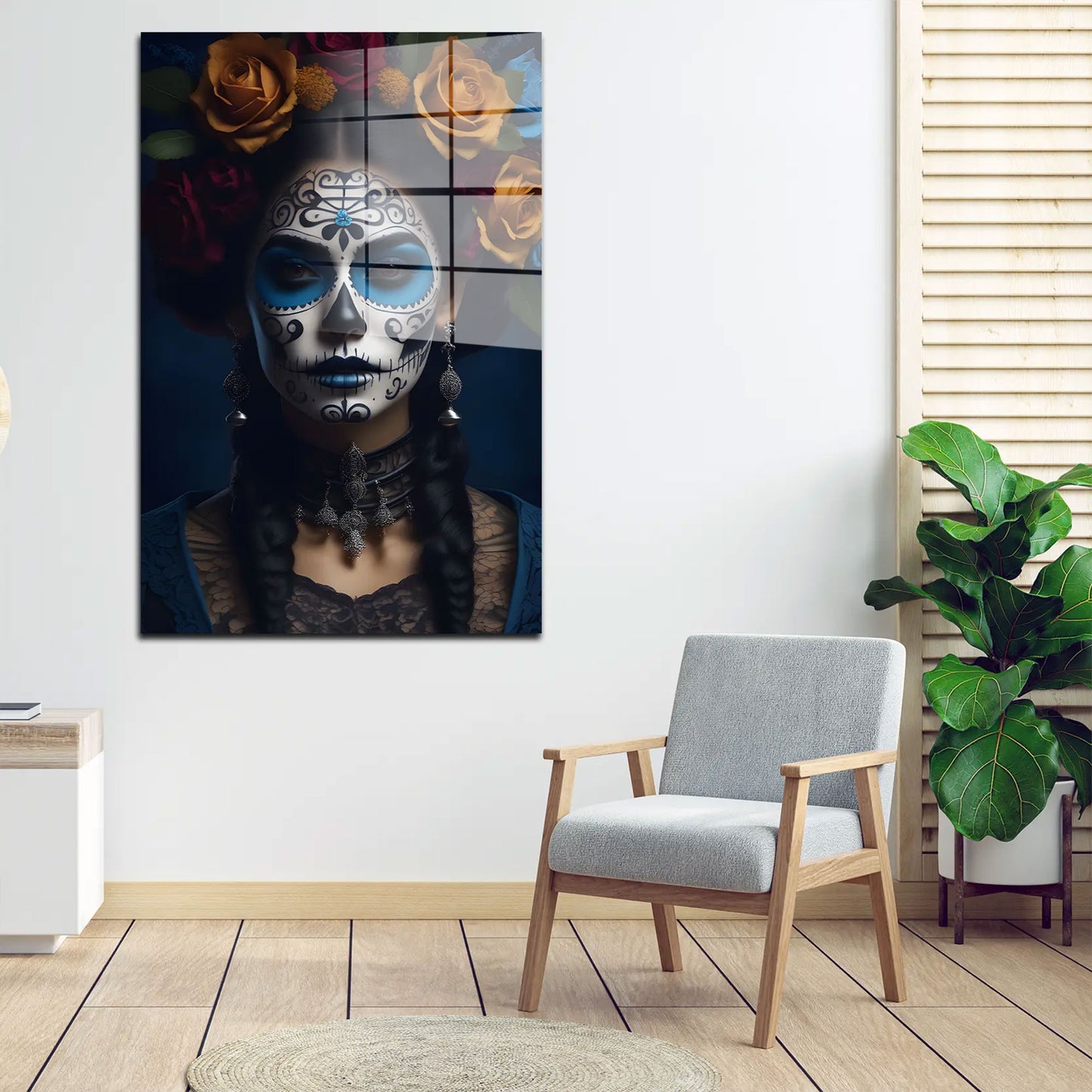 La Catrina mit Rosen Acrylglasbild Wandbild Bild Wanddeko Wohnzimmer XL