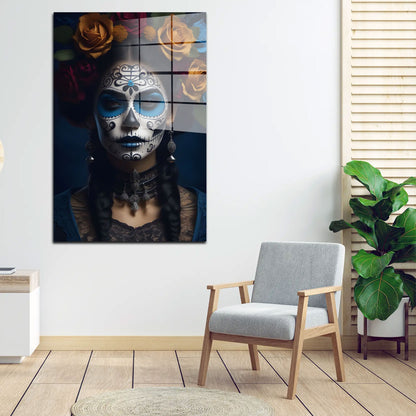 La Catrina mit Rosen Acrylglasbild Wandbild Bild Wanddeko Wohnzimmer XL