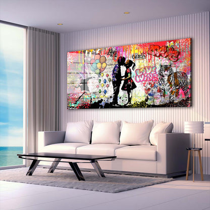 Liebespaar Street Art Acrylglasbild Wandbild Bild Wanddeko Wohnzimmer XL