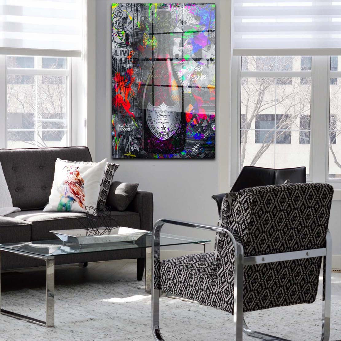 Lifestyle Flasche Street Art Acrylglasbild Wandbild Bild Wanddeko Wohnzimmer XL