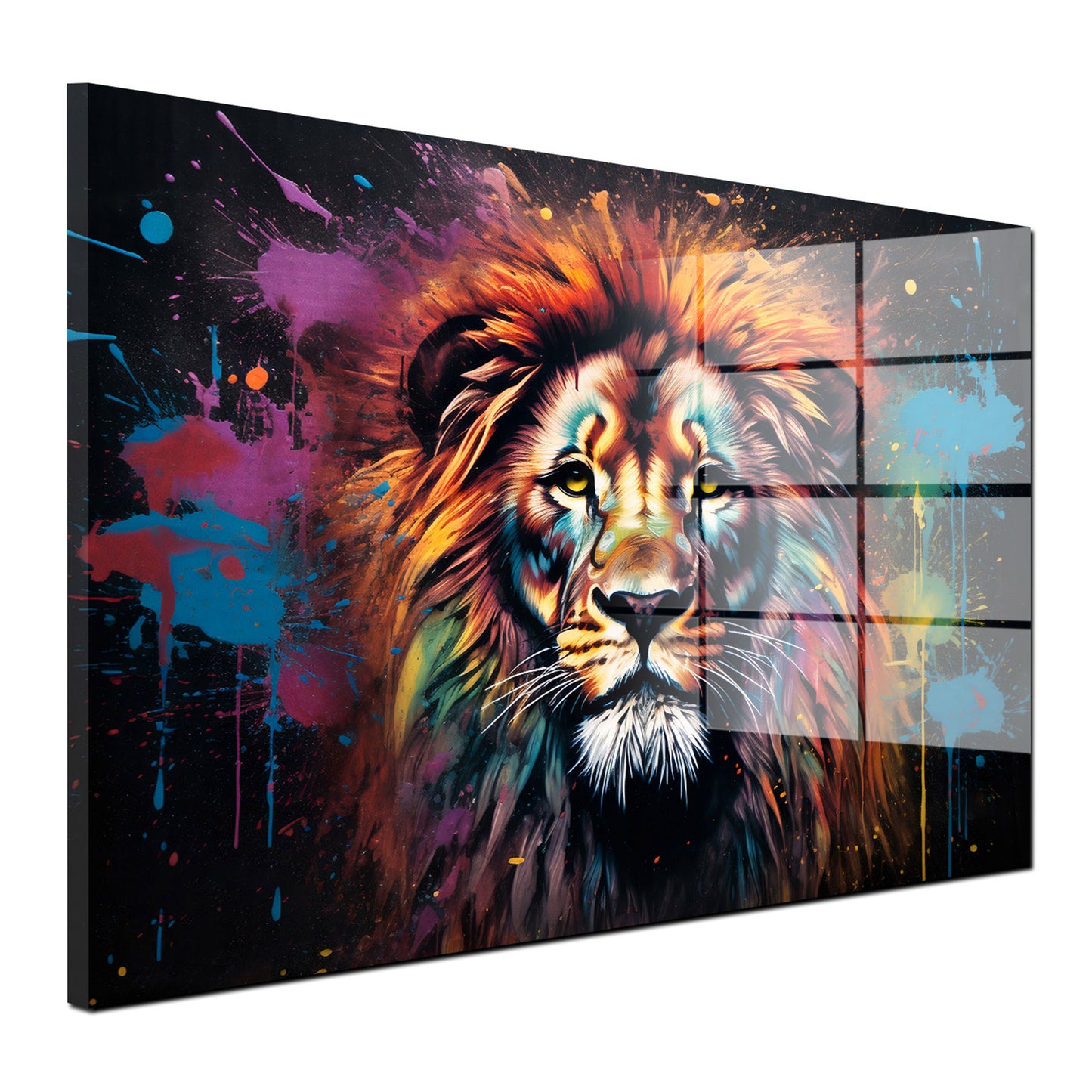 Löwe frontal Colour Acrylglasbild Wandbild Bild Wanddeko Wohnzimmer XL