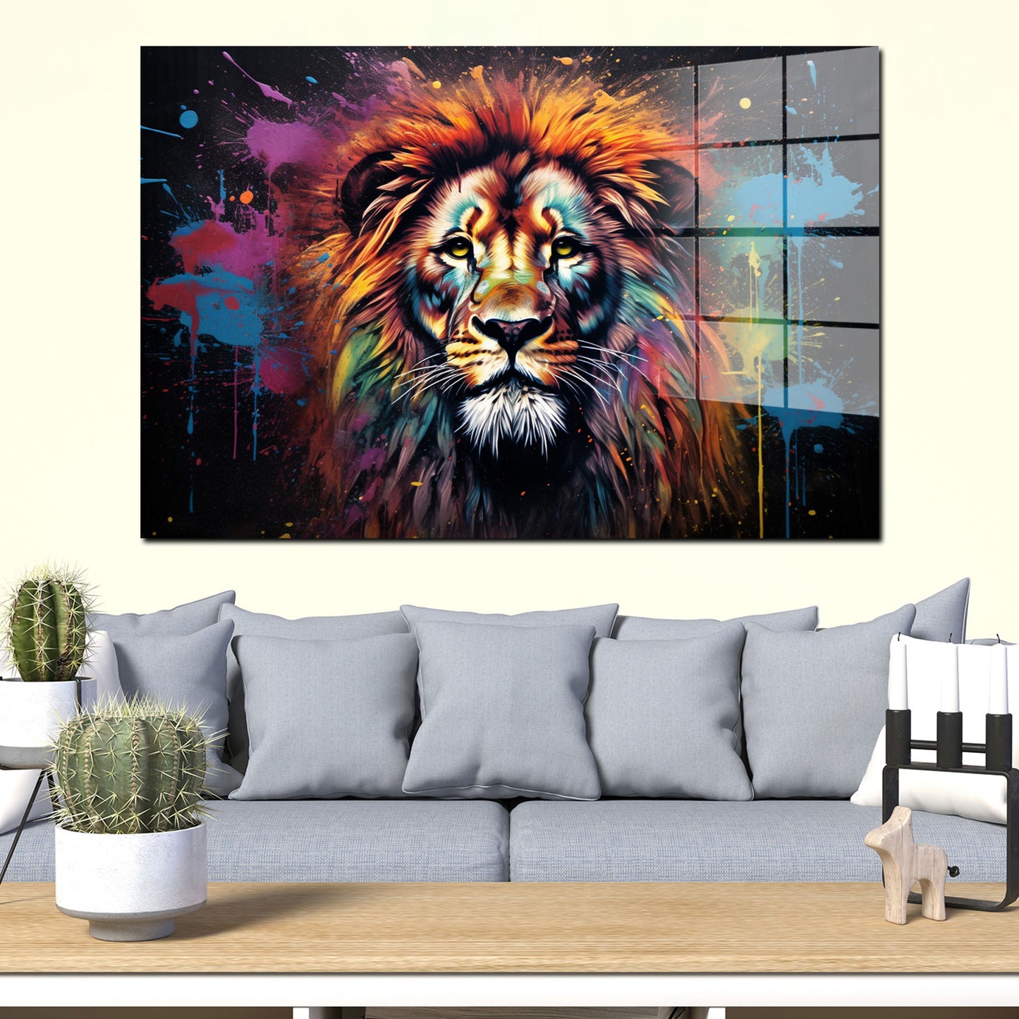 Löwe frontal Colour Acrylglasbild Wandbild Bild Wanddeko Wohnzimmer XL