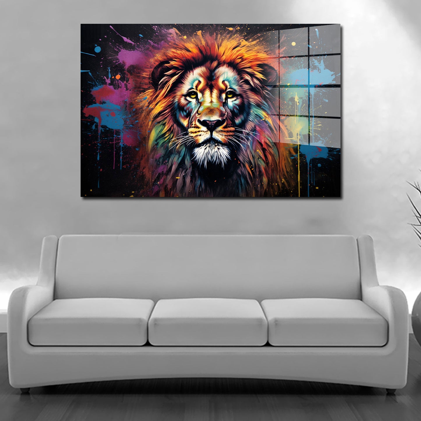 Löwe frontal Colour Acrylglasbild Wandbild Bild Wanddeko Wohnzimmer XL