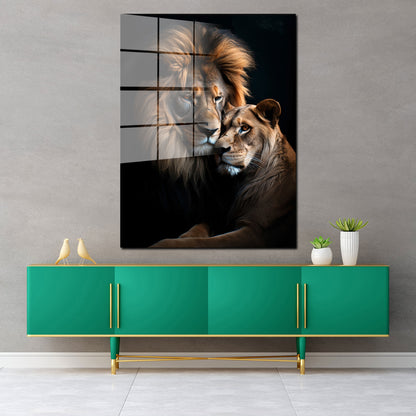 Löwenpaar Black Acrylglasbild Wandbild Bild Wanddeko Wohnzimmer XL
