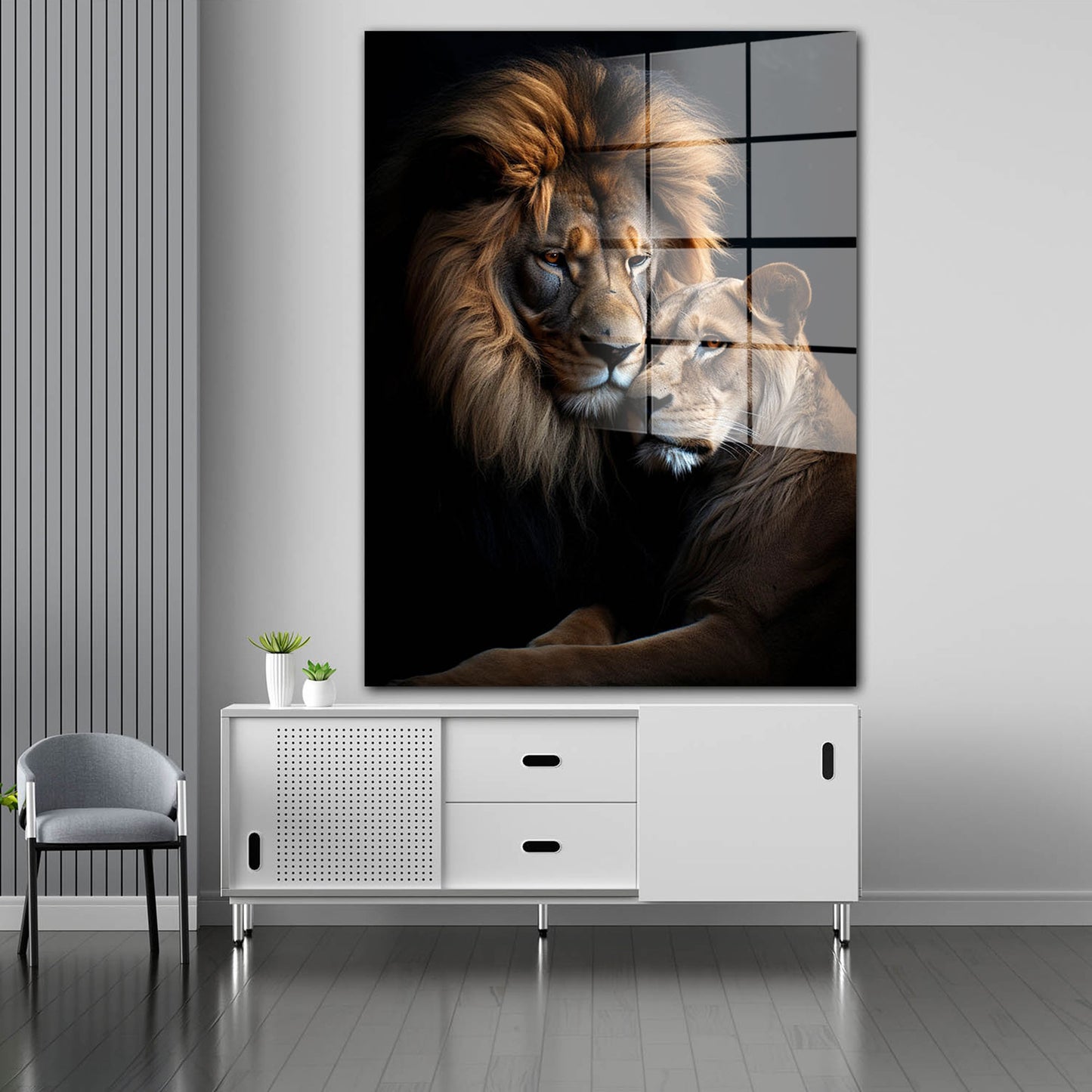 Löwenpaar Black Acrylglasbild Wandbild Bild Wanddeko Wohnzimmer XL