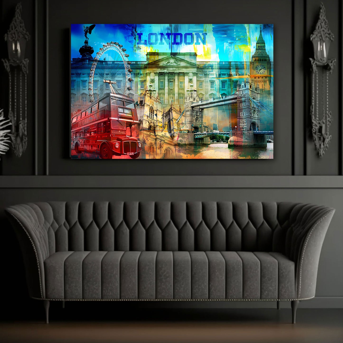 London Pop Art Sehenswürdigkeiten Wandbild Leinwandbild Kunstdruck XL Wanddeko