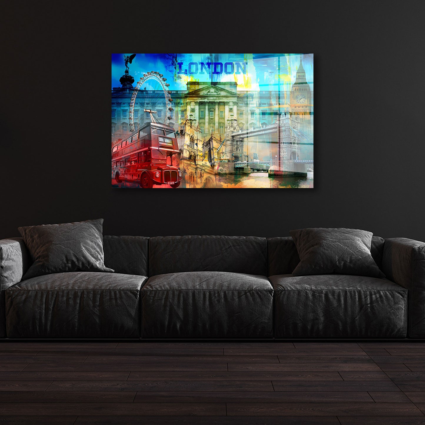 London Pop Art Sehenswürdigkeiten Acrylglasbild Wandbild Wanddeko Wohnzimmer XL