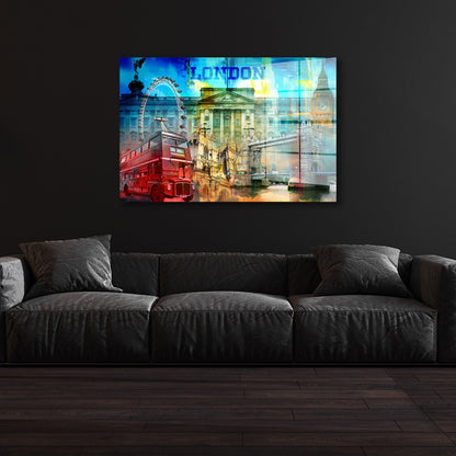 London Pop Art Sehenswürdigkeiten Acrylglasbild Wandbild Wanddeko Wohnzimmer XL