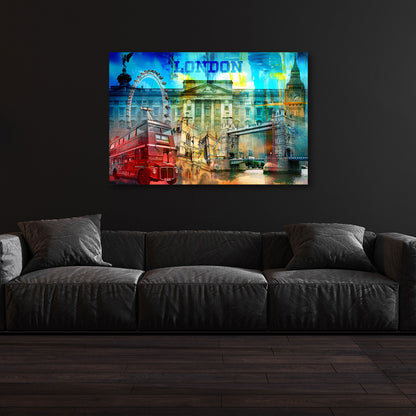 London Pop Art Sehenswürdigkeiten Wandbild Leinwandbild Kunstdruck XL Wanddeko