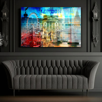London Pop Art Sehenswürdigkeiten Acrylglasbild Wandbild Wanddeko Wohnzimmer XL