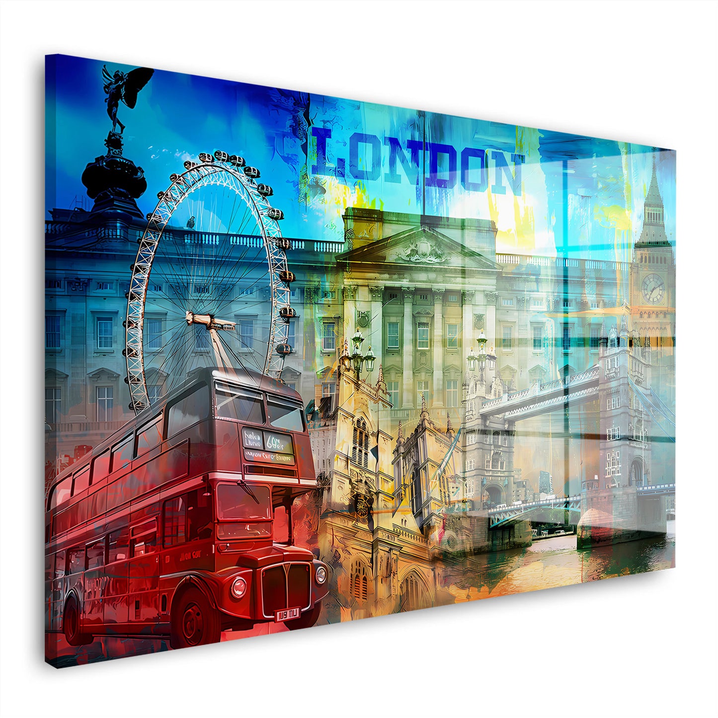 London Pop Art Sehenswürdigkeiten Acrylglasbild Wandbild Wanddeko Wohnzimmer XL