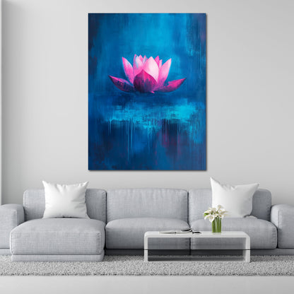 Lotusblume abstrakt Pink Blau Leinwandbild Wandbild Kunstdruck XL Wanddeko