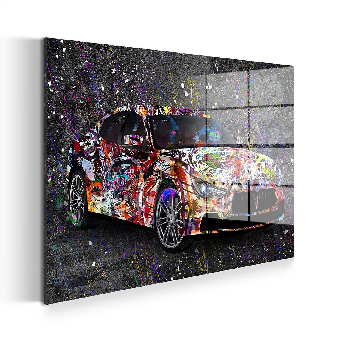 Maserati Graffiti Style Acrylglasbild Wandbild Bild Wanddeko Wohnzimmer XL