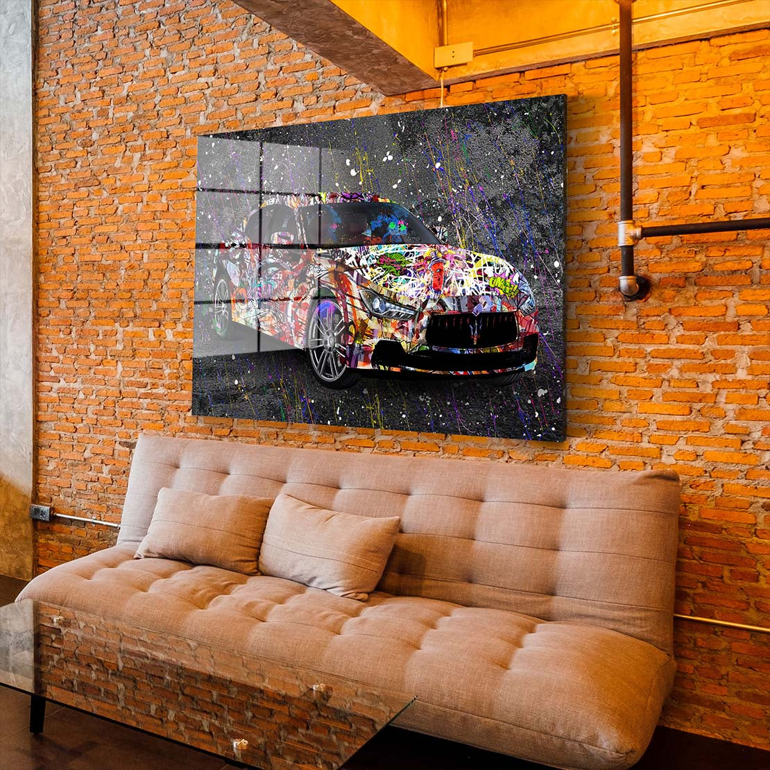 Maserati Graffiti Style Acrylglasbild Wandbild Bild Wanddeko Wohnzimmer XL