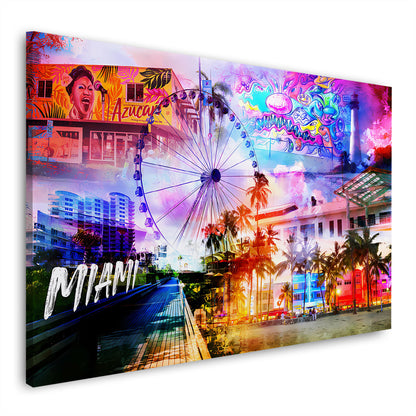 Miami USA Pop Art Palmen Skyline Wandbild Leinwandbild Kunstdruck XL Wanddeko