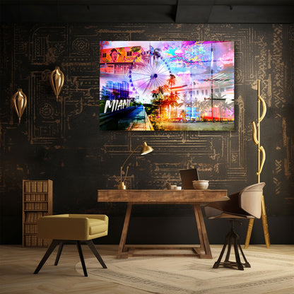 Miami USA Pop Art Palmen Skyline Acrylglasbild Wandbild Wanddeko Wohnzimmer XL