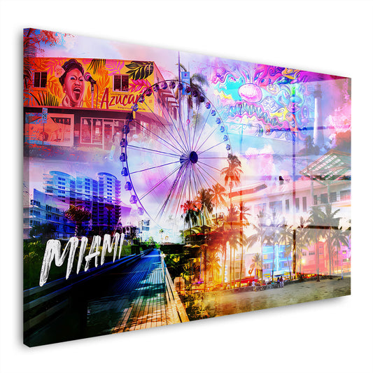Miami USA Pop Art Palmen Skyline Acrylglasbild Wandbild Wanddeko Wohnzimmer XL