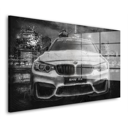 BMW M4 abstrakt Black & White Acrylglasbild Wandbild Bild Wanddeko Wohnzimmer XL