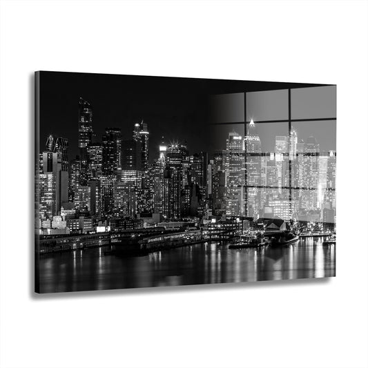 Schwarz weiss New York By Night Acrylglasbild Wandbild Bild Wanddeko Wohnzimmer XL